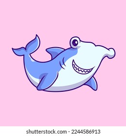 Cute Shark Hammerhead Cartoon Vector Icon Illustration. Animal Nature Icon Concept Isolated Premium Vector. Flat Cartoon Style