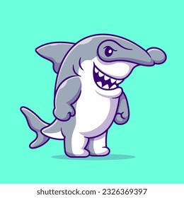 Cute Shark Hammerhead Cartoon Vector Icon Illustration. Animal Nature Icon Concept Isolated Premium Vector. Flat Cartoon Style