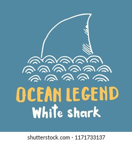 Cute Shark hand drawn sketch, T-shirt print design vector illustration.