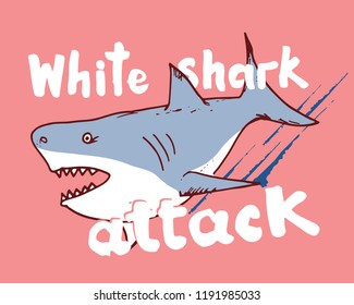 Cute Shark hand drawn sketch, T-shirt print design vector illustration.