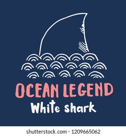 Cute Shark hand drawn sketch, T-shirt print design vector illustration.
