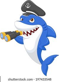 Cute shark holding binocular