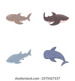 Cute shark icons set cartoon vector. Cartoon whale shark. Large underwater animal