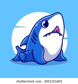 cute shark illustration cartoon mascot vector icon.