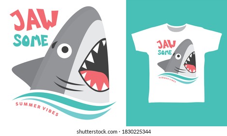 Cute shark illustration for print on tee