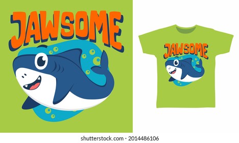 Cute shark illustration t-shirt design vector concept.