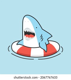 Cute shark inflatable ring icon cartoon