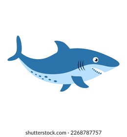 tiburón lindo aislado en fondo blanco, ilustración vectorial en estilo plano y caricatura