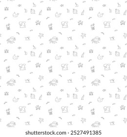 Cute shark and kraken Seamless Pattern. Cartoon sea animals and fish background. Vector illustration.