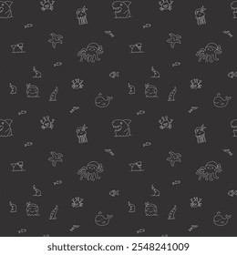 Cute shark and kraken Seamless Pattern. Cartoon sea animals and fish background. Vector illustration.