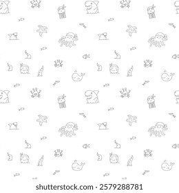 Cute shark and kraken Seamless Pattern. Cartoon sea animals and fish background. Vector illustration.