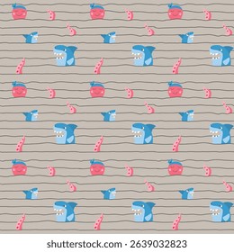 Cute shark and kraken Seamless Pattern. Cartoon sea animals and fish background. Vector illustration.