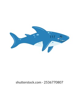 Tubarão bonito sobre um fundo branco. Personagem no estilo infantil. Ilustração isolada de vetor.