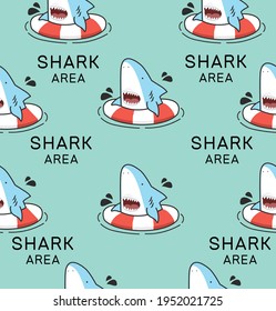 Cute shark open mouth with inflatable ring seamless pattern