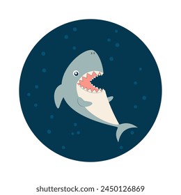 Cute shark with open mouth. Vector icon. Animal world of the ocean. Flat cartoon style.