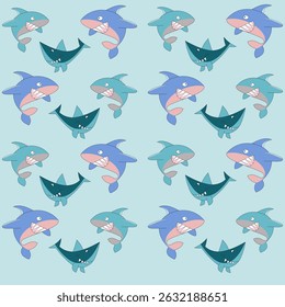 Cute shark pattern color doodle cartoon line hand drawn kid toys fabric textiles clothing design, cute shark pattern shirts pants children designs fabric textiles clothing, cute shark pattern cartoon 