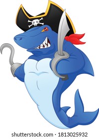 Cute shark pirate cartoon on a white background