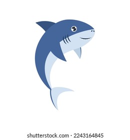 Cute shark smiling illustration. Baby underwater animal swimming, smiling on white background. Marine animal, fish concept