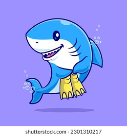 Ilustración del icono del vector de dibujos animados Cute Shark Snorkeling. Concepto de icono de la naturaleza animal Vector Premium aislado. Estilo de dibujo plano