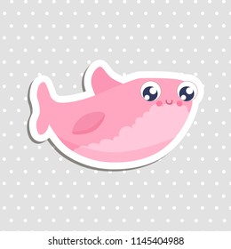 Cute shark sticker vector illustration. Flat design. 