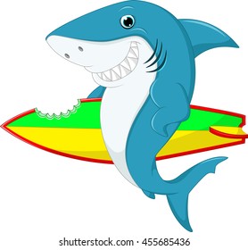 Cute shark surfing cartoon