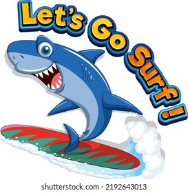 Cute shark surfing cartoon icon illustration