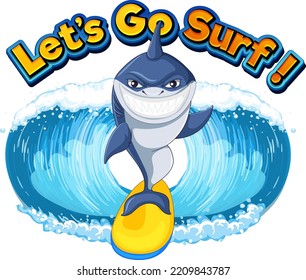 Cute shark surfing cartoon icon illustration