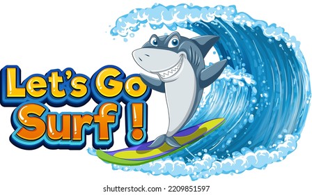 Cute shark surfing cartoon surfing icon illustration