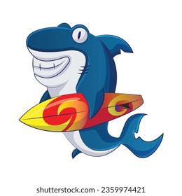 Cute shark surfing cartoon ilustration