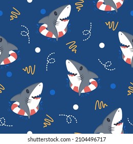 Cute shark swim illustration pattern design