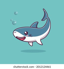Cute shark swimming cartoon icon illustration