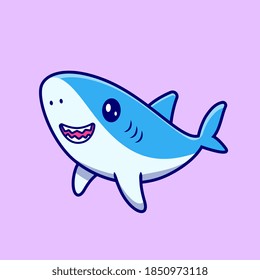 Cute Shark Swimming Cartoon Vector Icon Illustration. Animal Sea Icon Concept Isolated Premium Vector. Flat Cartoon Style