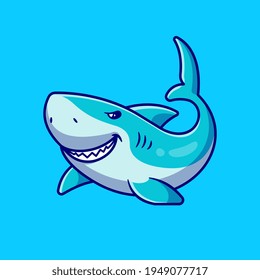 Cute Shark Swimming Cartoon Vector Icon Illustration. Animal Wildlife Icon Concept Isolated Premium Vector. Flat Cartoon Style