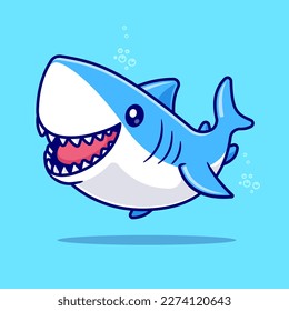 Cute Shark Swimming Cartoon Vector Icon Illustration. Animal Nature Icon Concept Isolated Premium Vector. Flat Cartoon Style