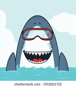 Cute Shark swimming open mouth flat