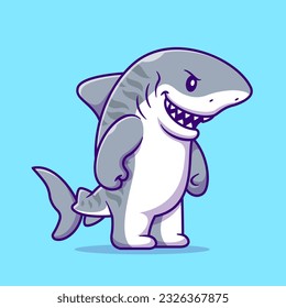 Cute Shark Tiger Muskel-Cartoon Vektorsymbol Illustration. Tiernatur-Symbol Konzept isolierter Premium-Vektorgrafik. Flachbildkartonstil