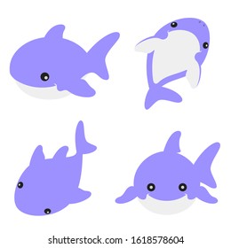 Cute Shark Vector Illustration Set on White