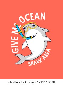 Cute shark vector illustration for t-shirt design with slogan. Vector illustration design for fashion fabrics, textile graphics, prints.