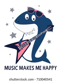 Cute shark vector illustration for t-shirt design with slogan. Vector illustration design for fashion fabrics, textile graphics, prints.	
