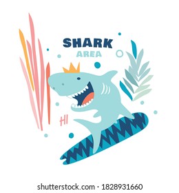 Cute shark vector print. Shark area.Summer t-shirt print.