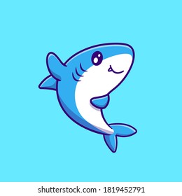 Cute Shark Waving Hand Cartoon Vector Icon Illustration. Animal Wildlife Icon Concept Isolated Premium Vector. Flat Cartoon Style