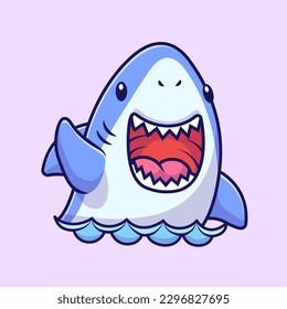 Cute Shark Waving Hand Cartoon Vector Icon Illustration. Animal Nature Icon Concept Isolated Premium Vector. Flat Cartoon Style