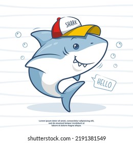 Cute Shark Wearing A Hat, Hello Summer, Cartoon Illustration