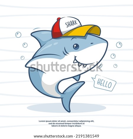 Cute Shark Wearing A Hat, Hello Summer, Cartoon Illustration