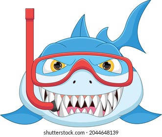 cute shark wearing snorkel equipment