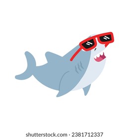 Cute  shark wearing sunglasses open mouth cartoon