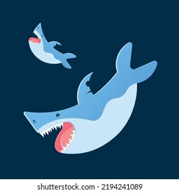 Cute sharks drawing vector art.