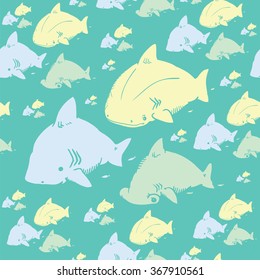 cute sharks are perfect for printing on fabric and creating a wrapper for gift to children. also possible to use as a children's room design as wallpaper, or as a design element to your website.