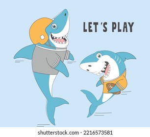 cute sharks playing rugby ball, cool sharks playing sports ball