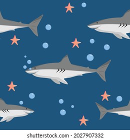 Ilustración de vectores de fondo de patrón sin foco de tiburón y pez estrella